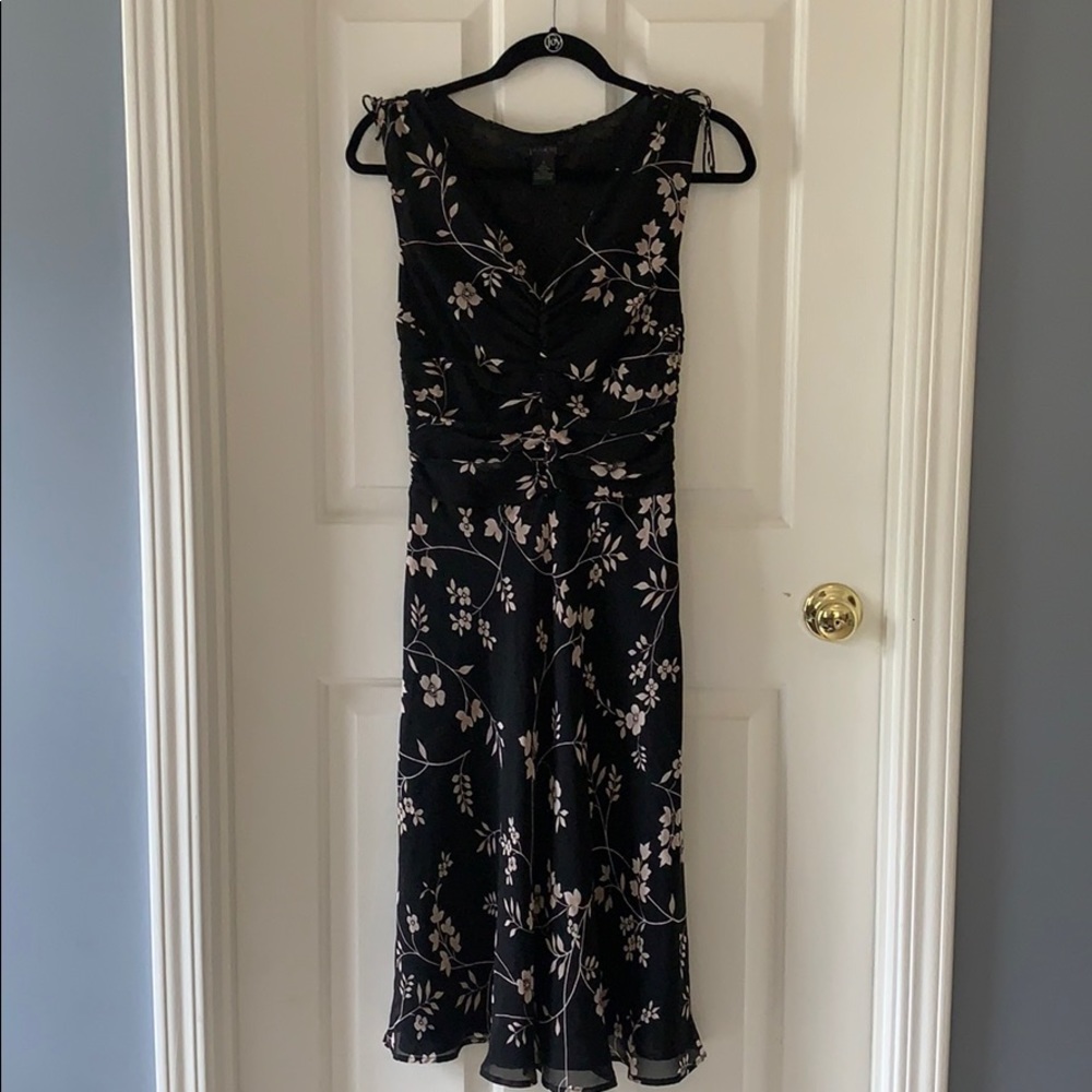 Limited Silk Sleeveless Black Floral Dress